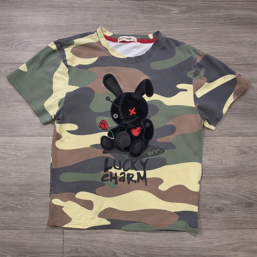 BKYS Lucky Charm Voodoo Bunny Graphic Tee Mens Small Camo Streetwear Shirt